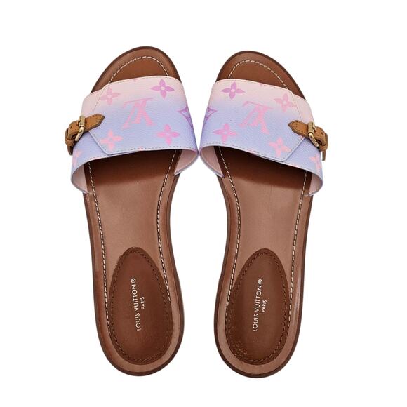 Louis Vuitton Lock It Flat Slide Sandal Pink Purple LV Ombre Size 38.5 US 8.5 - Picture 5 of 13